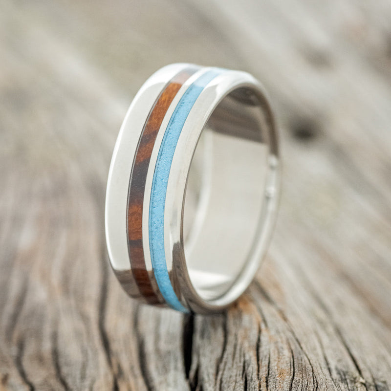 "COSMO" - IRONWOOD & TURQUOISE WEDDING BAND - READY TO SHIP-1