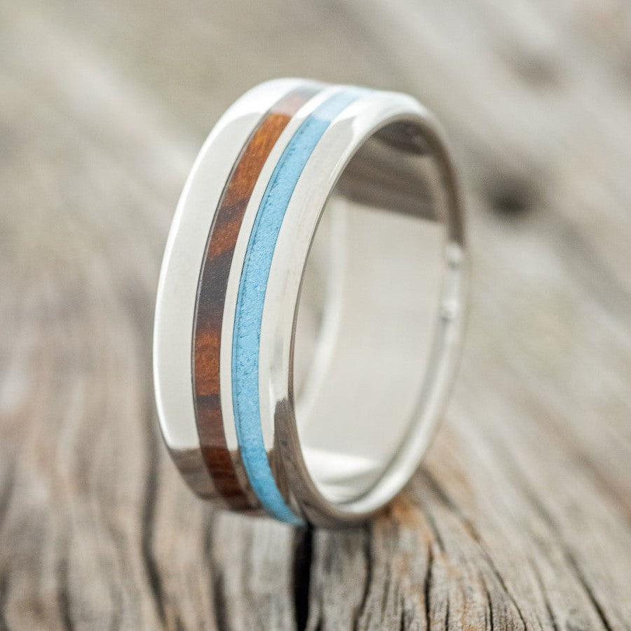 "COSMO" - IRONWOOD & TURQUOISE WEDDING BAND-1