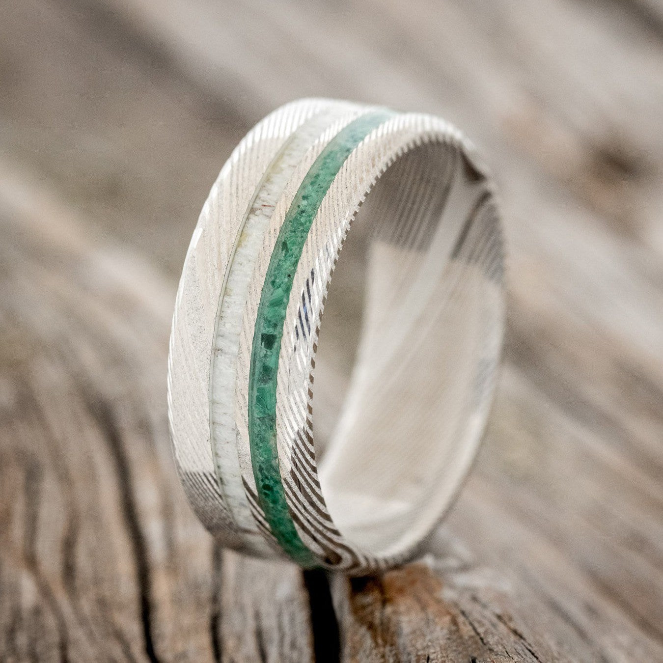 "COSMO" - MALACHITE & ANTLER WEDDING BAND-1