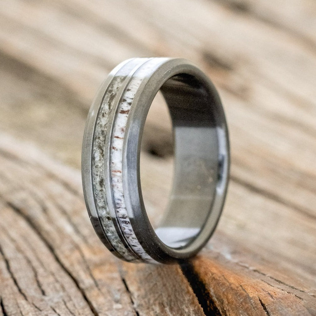 "COSMO" - MOONSTONE & ANTLER WEDDING BAND-1