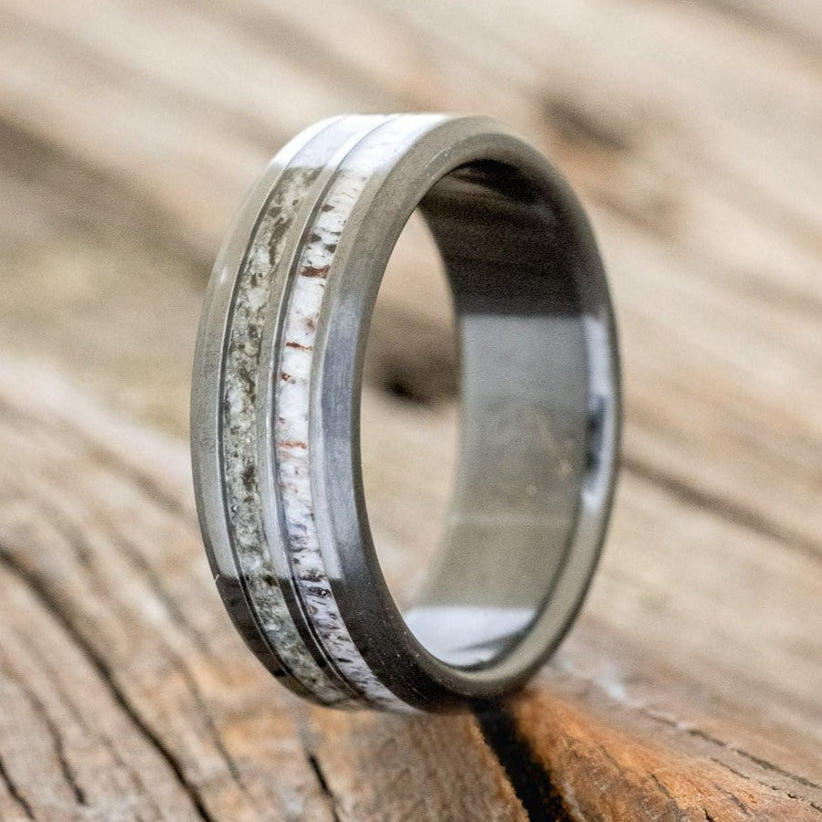 "COSMO" - MOONSTONE & ANTLER WEDDING BAND-1