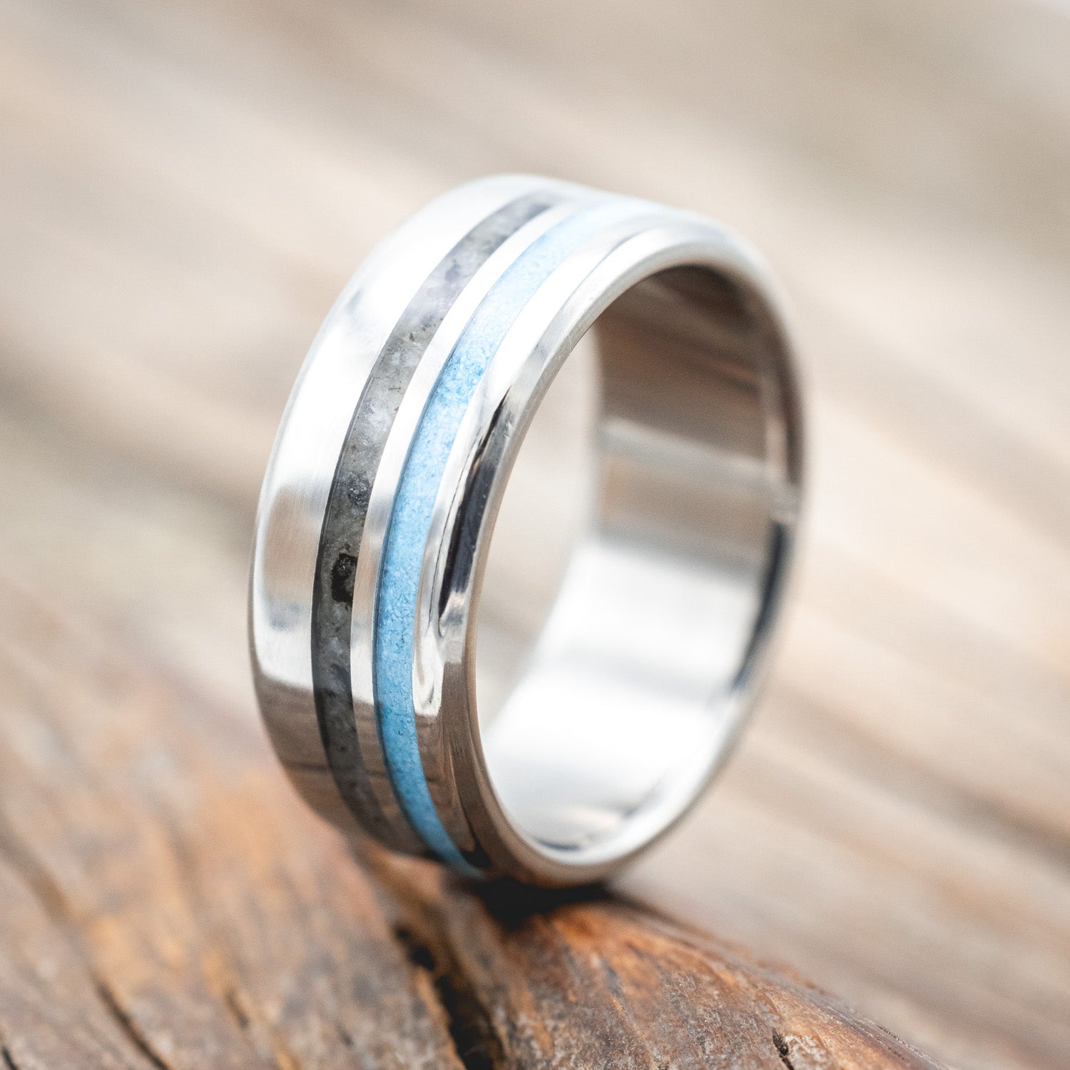 "COSMO" - MOONSTONE & TURQUOISE WEDDING BAND-Staghead Designs