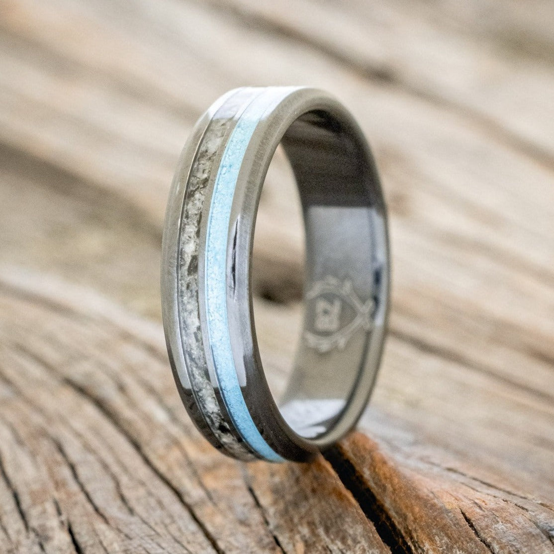 "COSMO" - MOONSTONE & TURQUOISE WEDDING BAND-1