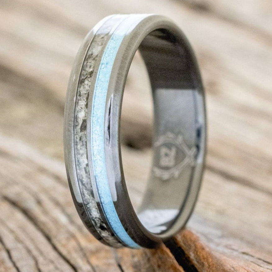 "COSMO" - MOONSTONE & TURQUOISE WEDDING BAND-1