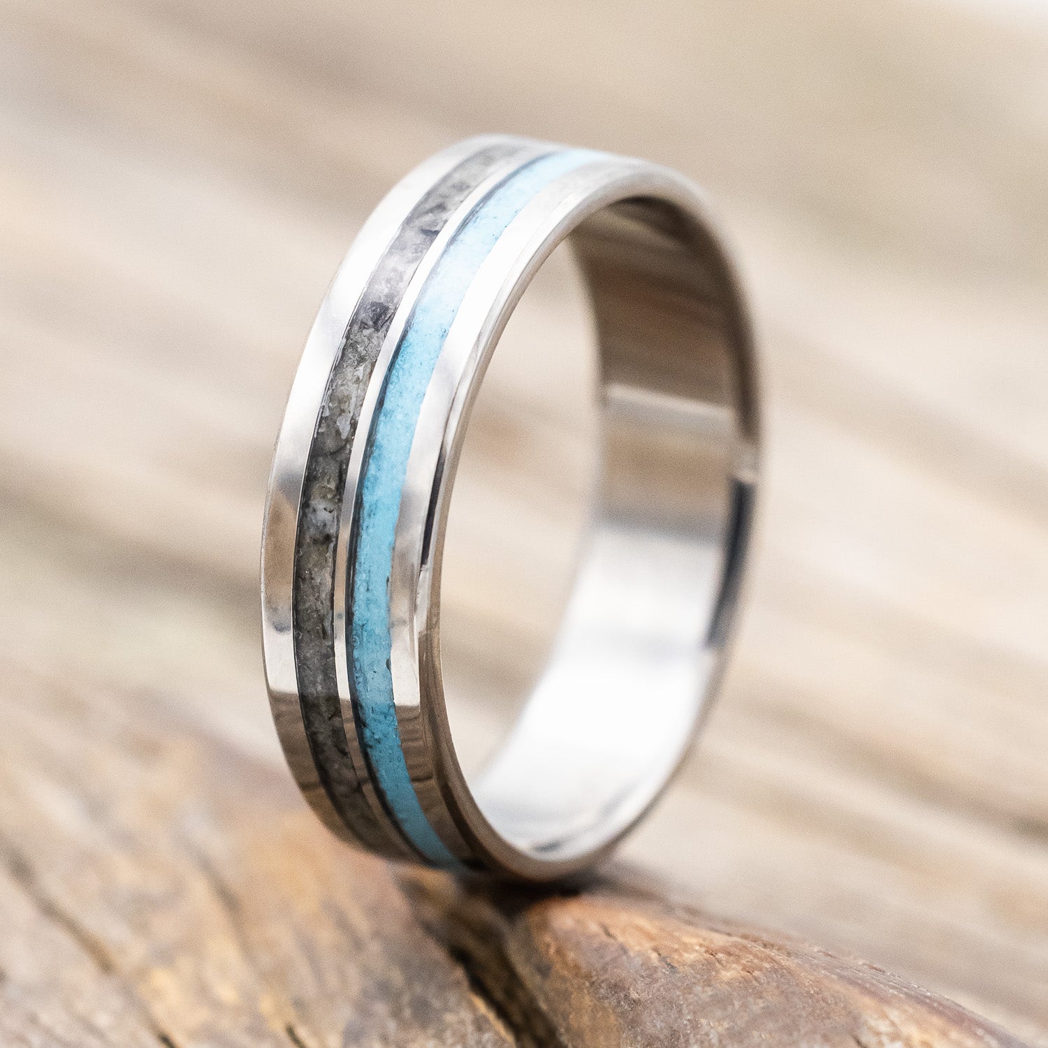 "COSMO" - MOONSTONE & TURQUOISE WEDDING BAND-Staghead Designs
