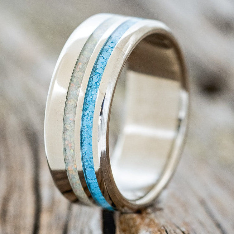 "COSMO" - TURQUOISE & FIRE AND ICE OPAL WEDDING RING-1