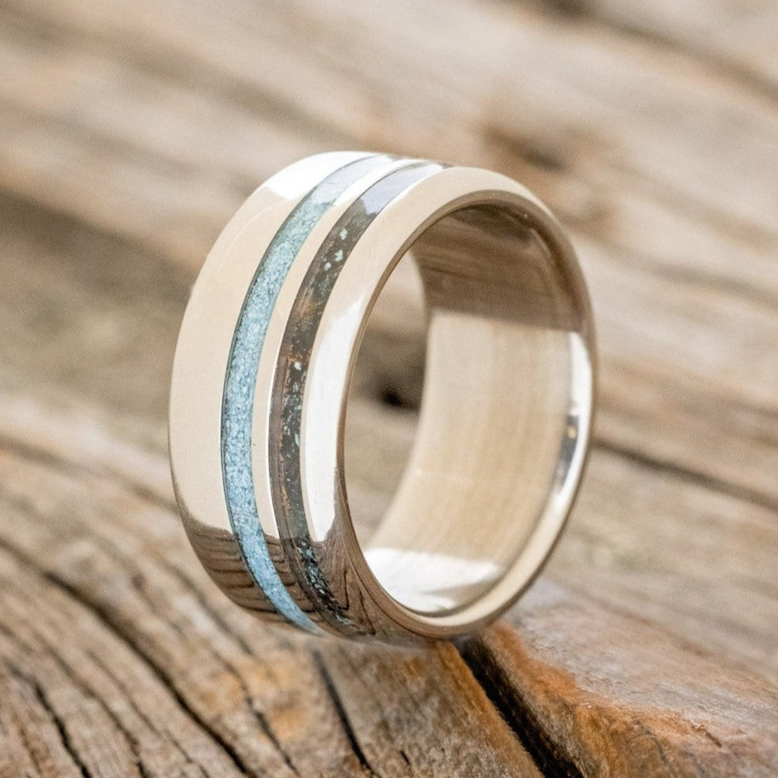 "COSMO" - TURQUOISE & PATINA COPPER WEDDING BAND-1
