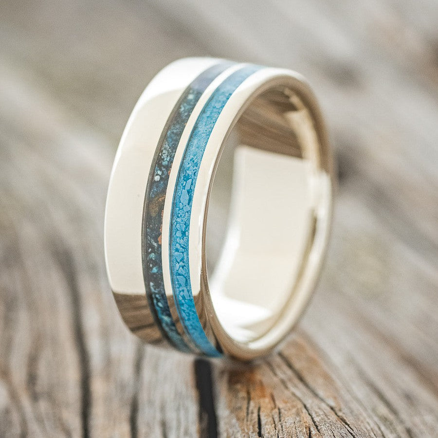 "COSMO" - TURQUOISE & PATINA COPPER WEDDING RING FEATURING A 14K GOLD BAND-1