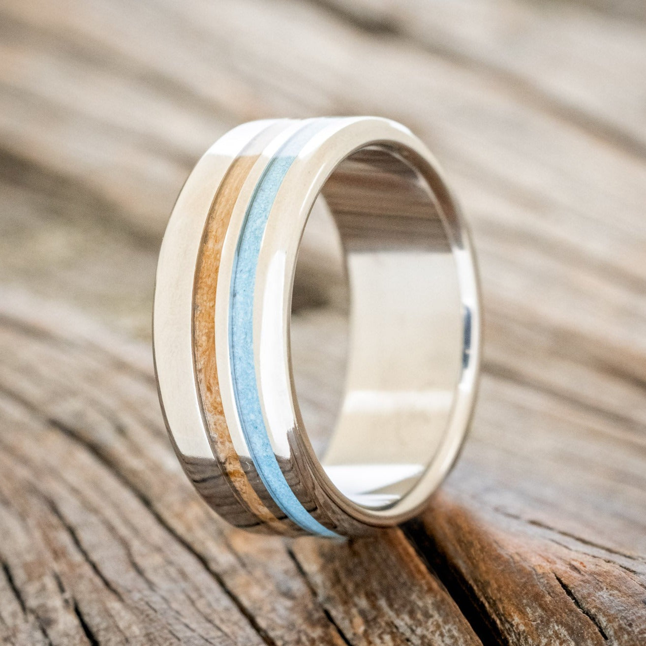 "COSMO" - WHISKEY BARREL OAK & TURQUOISE WEDDING BAND-1