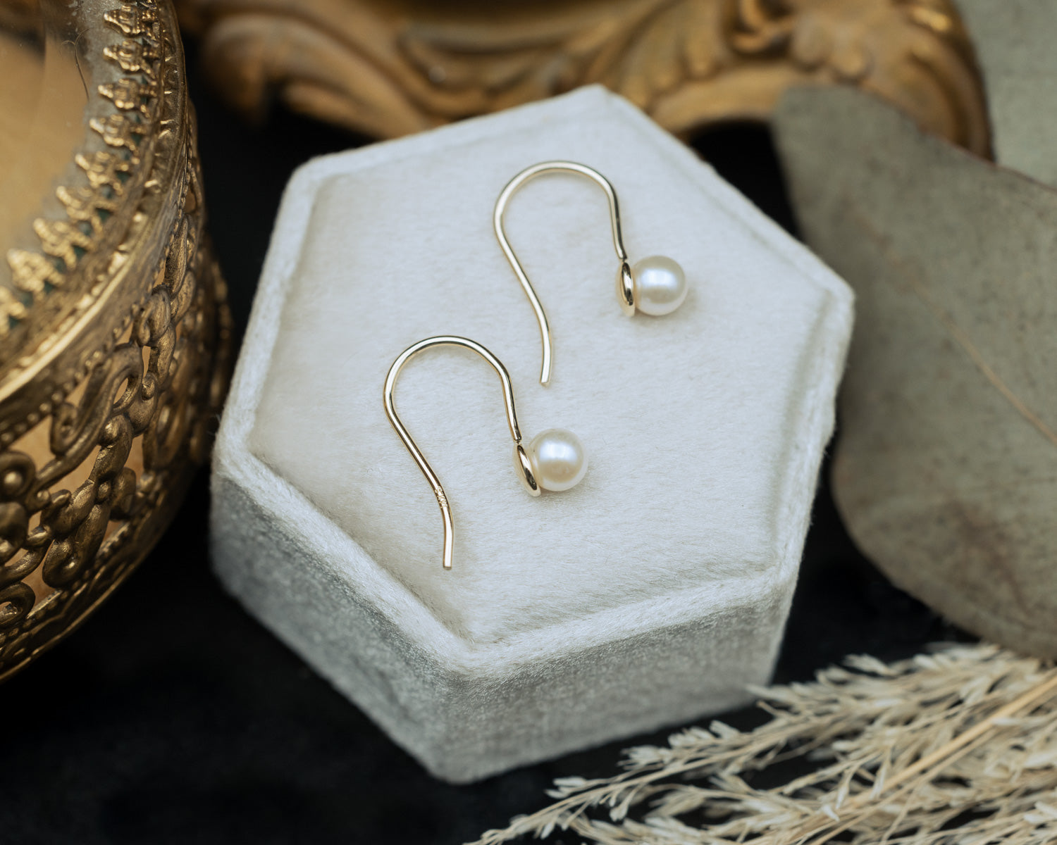 CULTURED WHITE AKOYA PEARL WIRE EARRINGS IN 14K GOLD-Staghead Designs