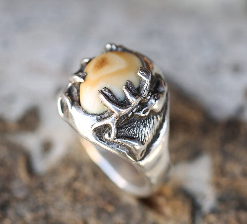 CUSTOM HAND-CARVED ELK TOOTH (ELK IVORY) RING-1