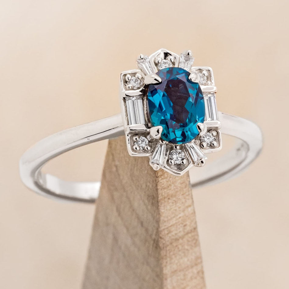 "CLEOPATRA" - OVAL CUT ENGAGEMENT RING WITH DIAMOND HALO & TRACER-Staghead Designs