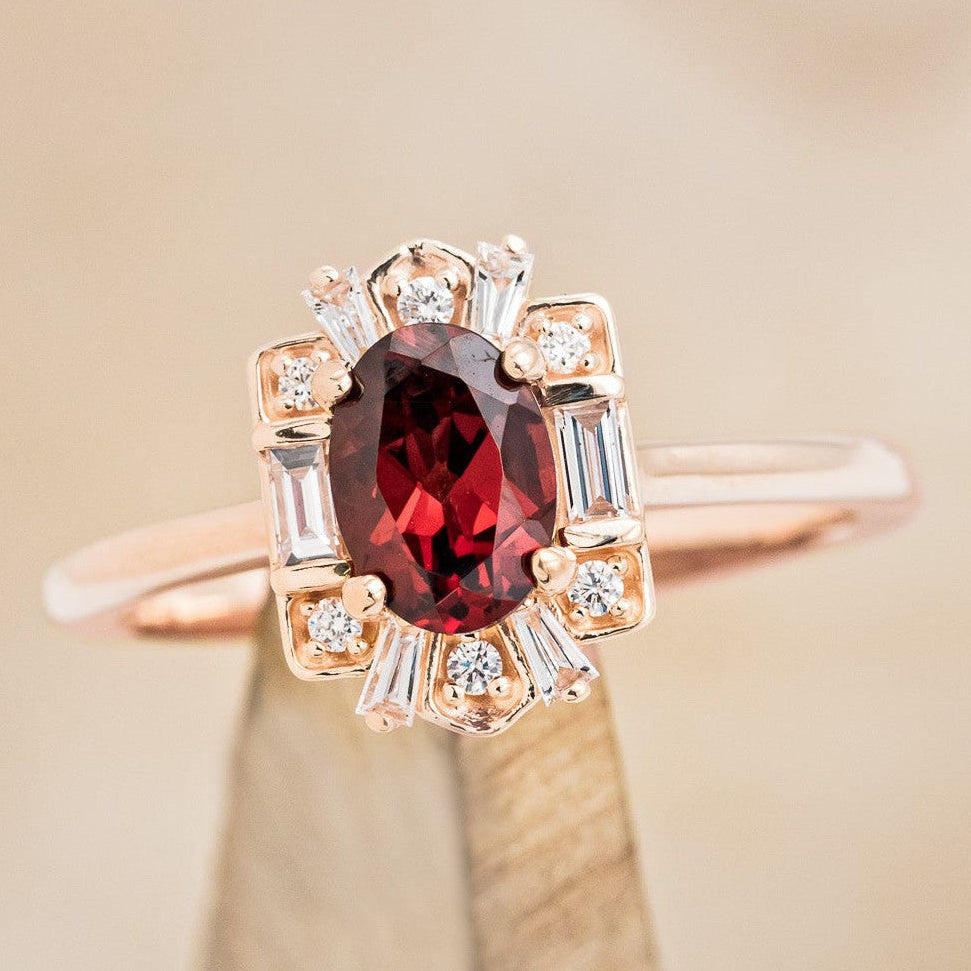 "CLEOPATRA" - OVAL CUT ENGAGEMENT RING WITH DIAMOND HALO & TRACER-Staghead Designs