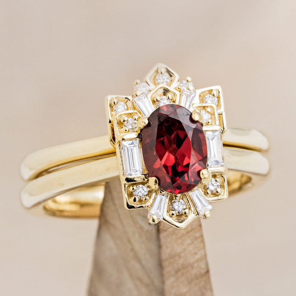 "CLEOPATRA" - OVAL CUT ENGAGEMENT RING WITH DIAMOND HALO & TRACER-Staghead Designs