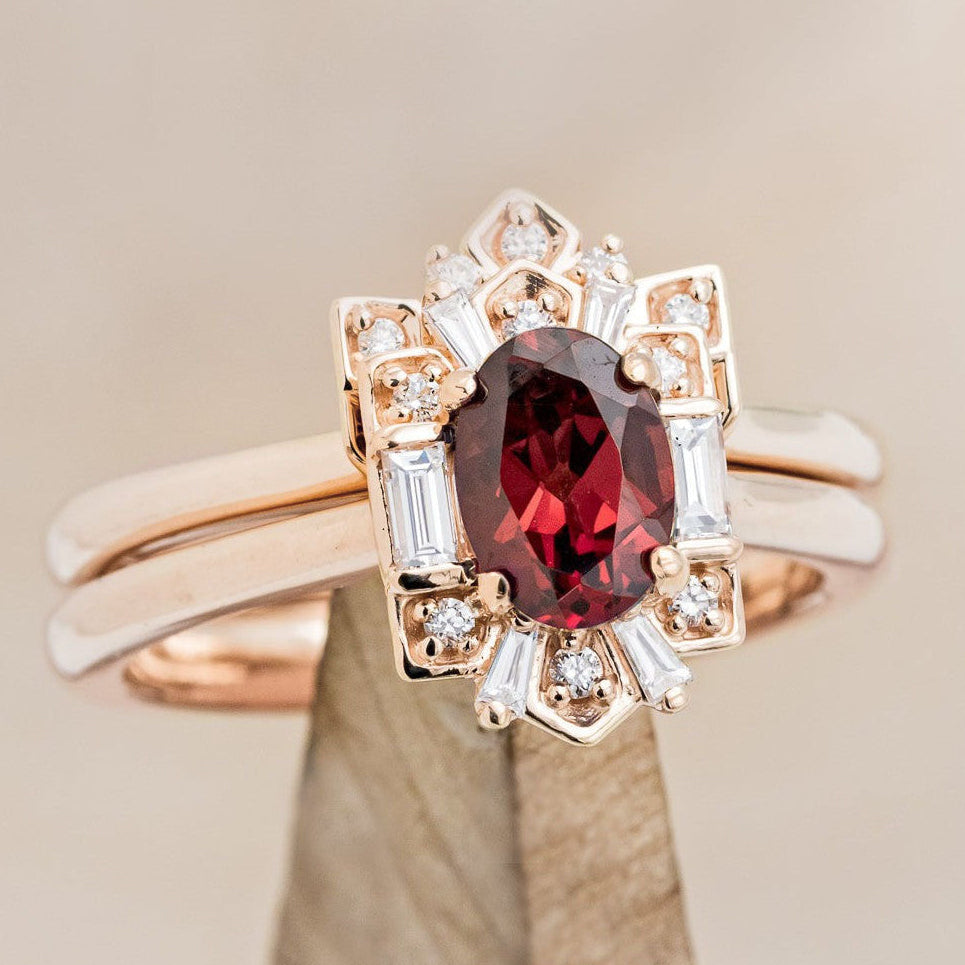 "CLEOPATRA" - OVAL CUT ENGAGEMENT RING WITH DIAMOND HALO & TRACER-Staghead Designs