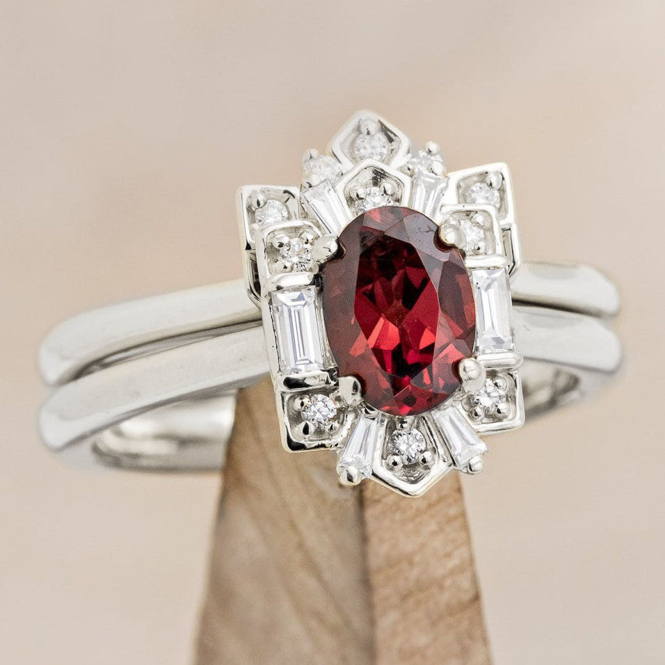 "CLEOPATRA" - OVAL CUT ENGAGEMENT RING WITH DIAMOND HALO & TRACER-Staghead Designs