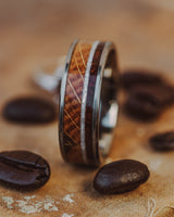 "RAINIER" - DIAMOND DUST, WHISKEY BARREL & COFFEE INLAY WEDDING BAND-Staghead Designs