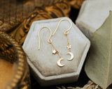 CRESCENT MOON & STAR DROP THREADER EARRINGS IN 14K YELLOW GOLD-1