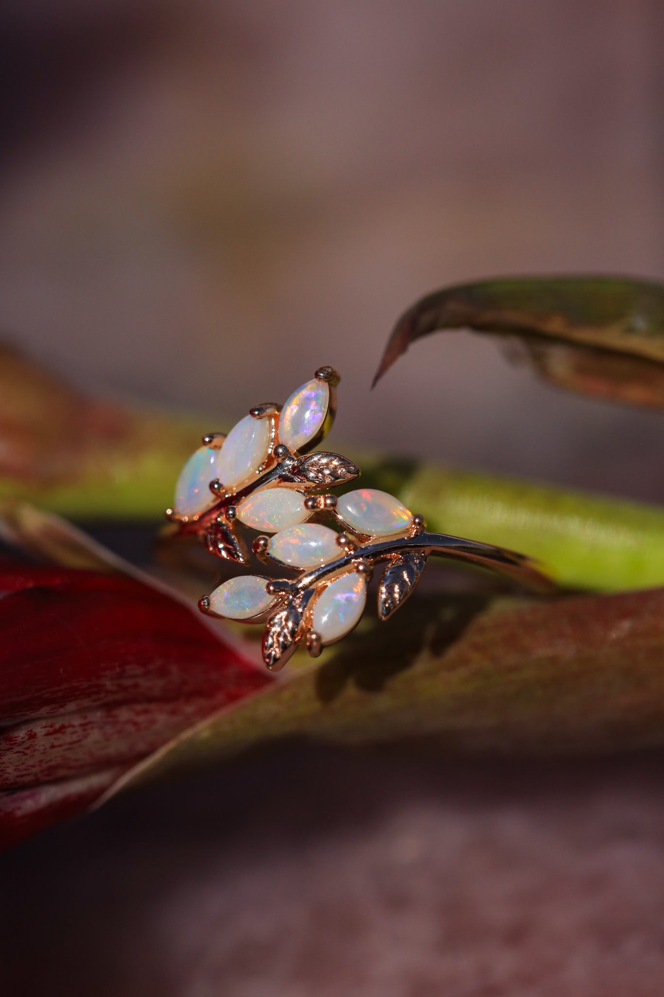 "DOVE" - VINE STYLE RING WITH MARQUISE CABOCHON CUT OPAL ACCENTS-Staghead Designs
