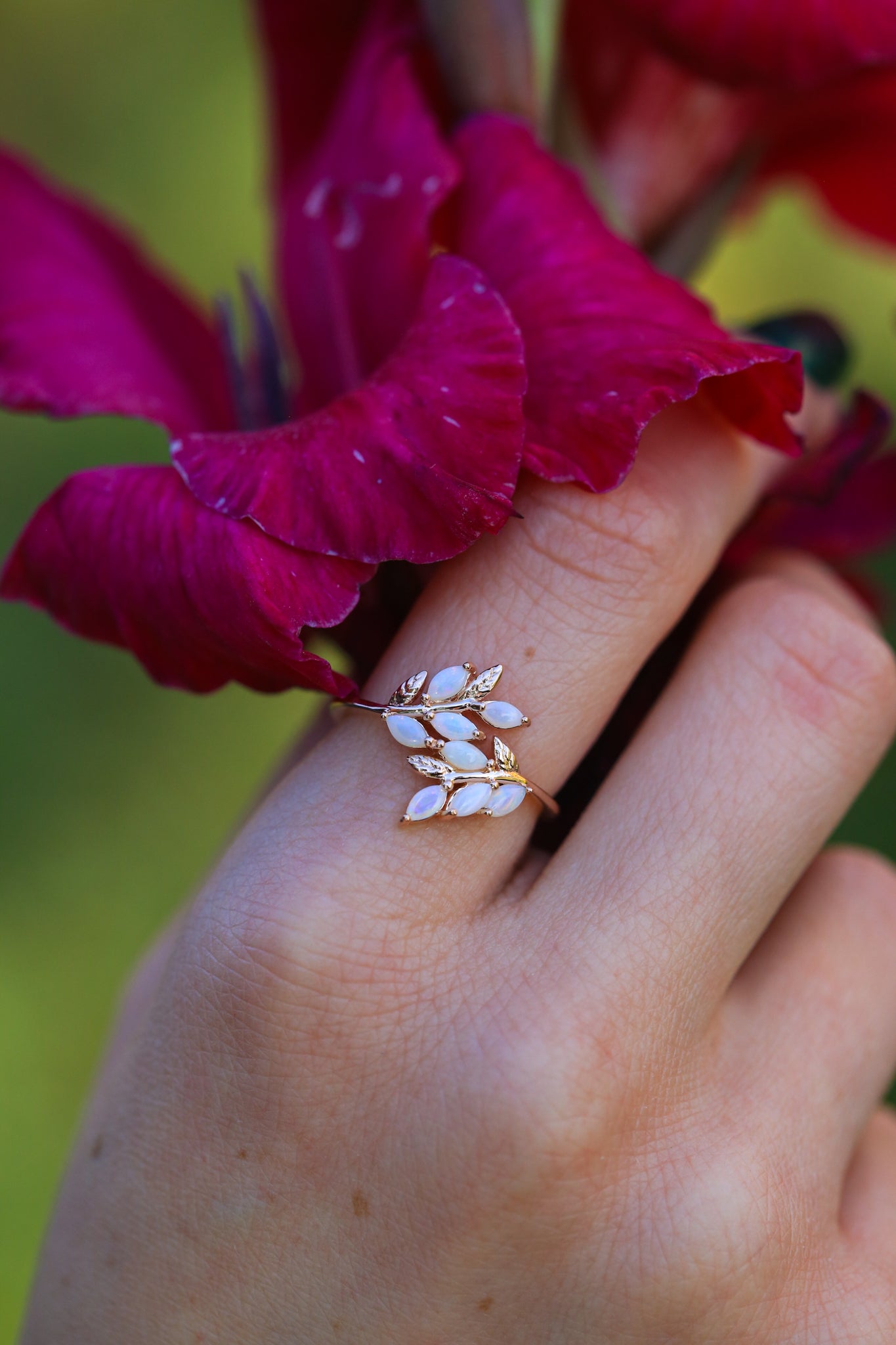 "DOVE" - VINE STYLE RING WITH MARQUISE OPAL ACCENTS-Staghead Designs