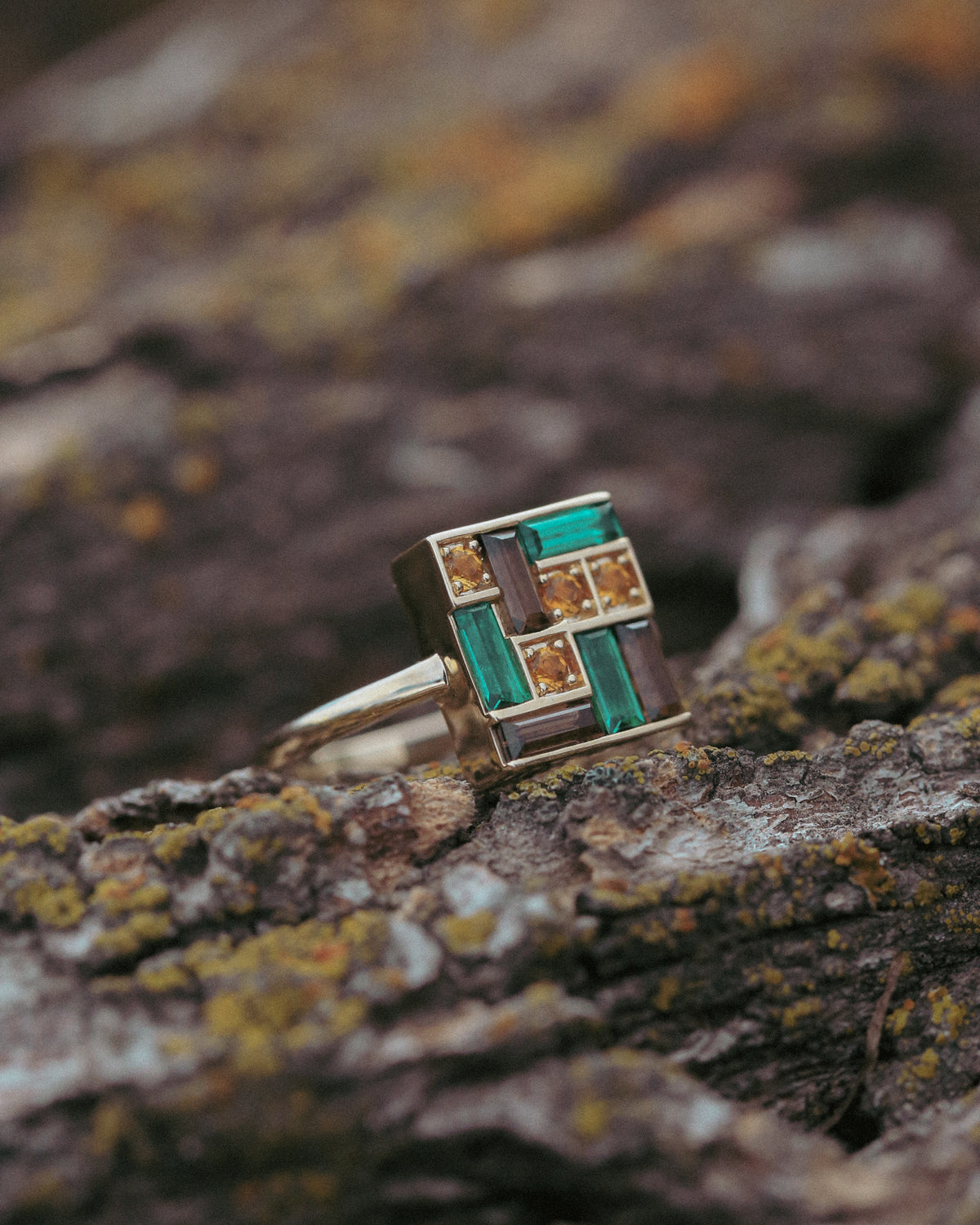 "SAGA" - MOSAIC STYLE MULTI GEM ENGAGEMENT RING-Staghead Designs