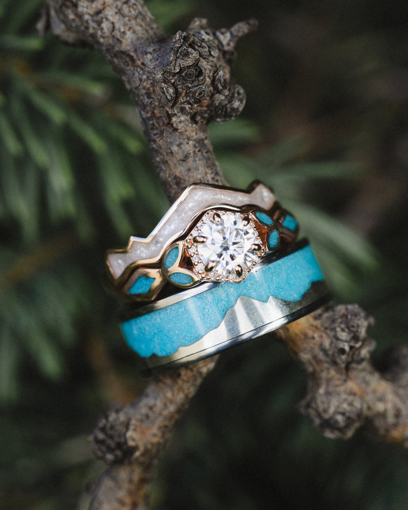 "HELIOS" - TURQUOISE WEDDING BAND FEATURING SILVER MOUNT EVEREST-4