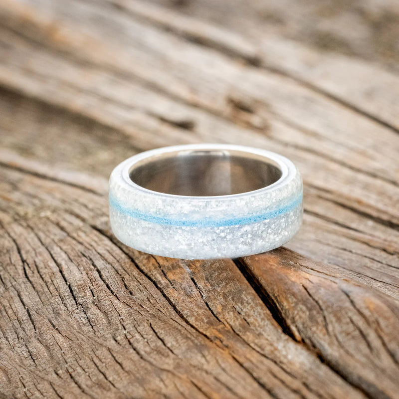 "REMMY" - DIAMOND DUST & TURQUOISE WEDDING BAND - TITANIUM - SIZE 9-2