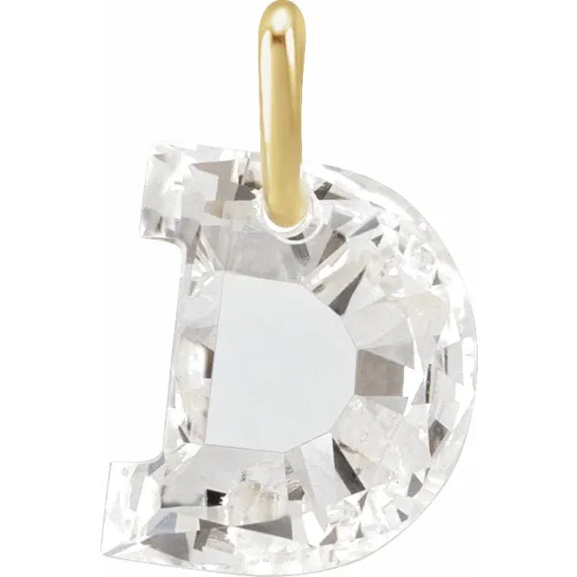 Diamond pendant shaped like the letter 'D' on a white background