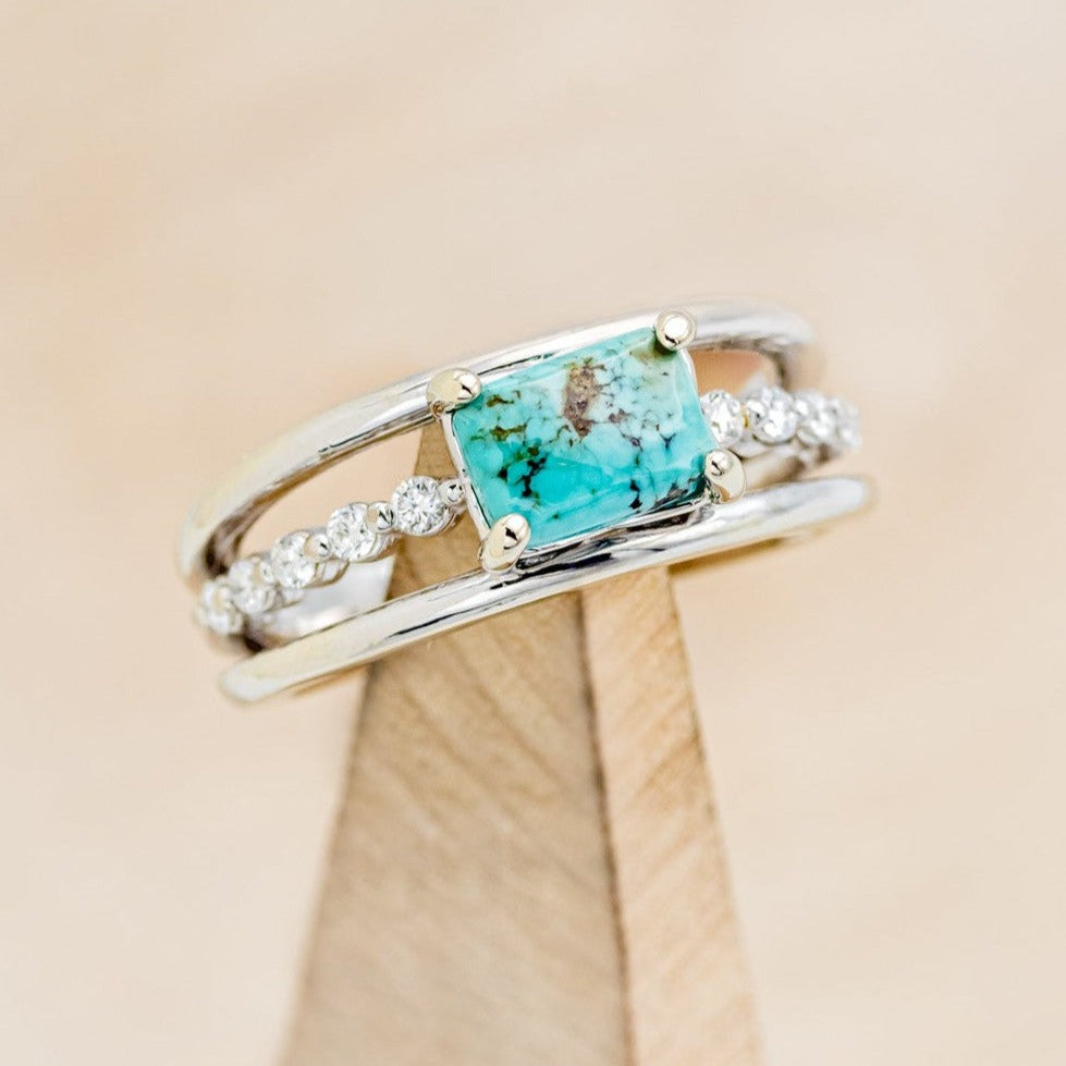 "DOLLY" - EMERALD CUT TURQUOISE ENGAGEMENT RING WITH DIAMOND ACCENTS-1
