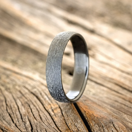 Domed Profile Wedding Band With Hammered Finish - Black Zirconium (6mm