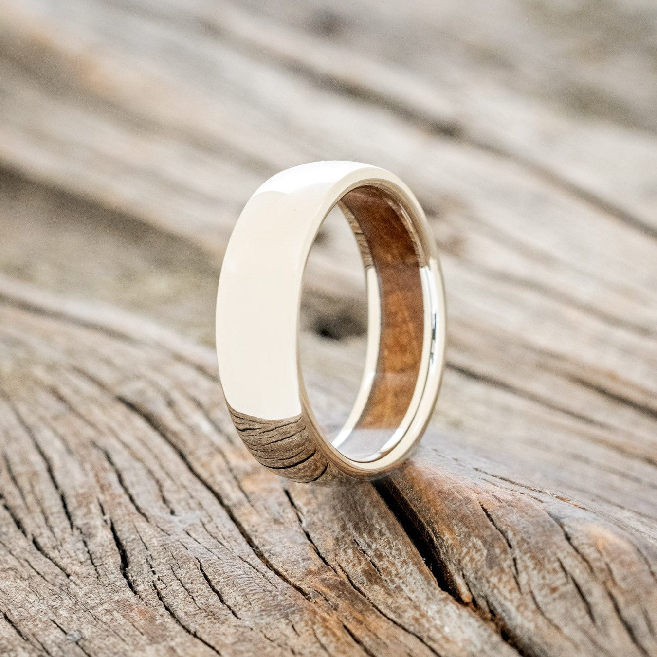 DOMED WHISKEY BARREL LINED WEDDING BAND-1