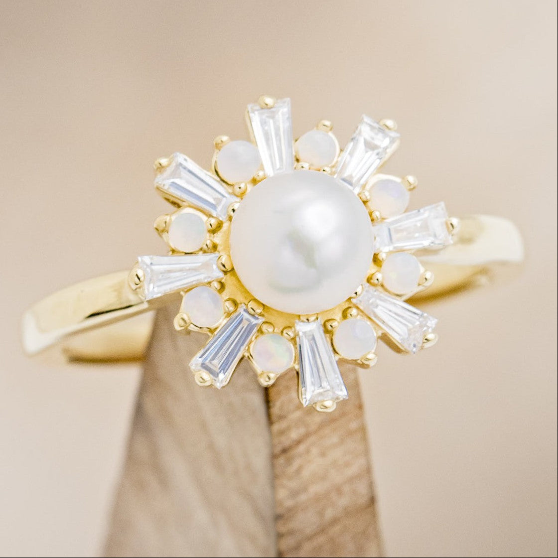 "DOROTHEA" - WHITE AKOYA PEARL ENGAGEMENT RING WITH DIAMOND & OPAL ACCENTS-1