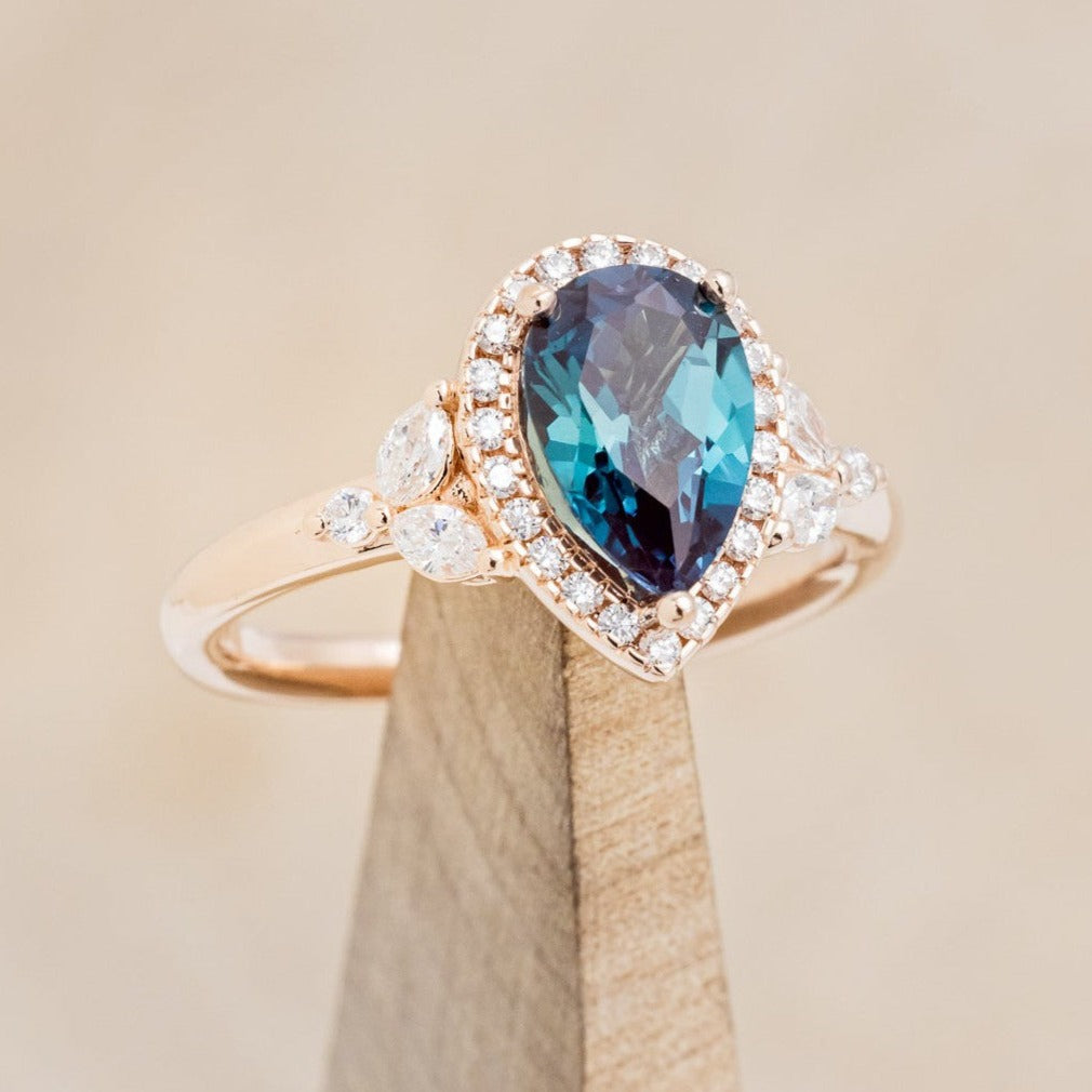 "DREAM" - PEAR-SHAPED LAB-GROWN ALEXANDRITE ENGAGEMENT RING WITH DIAMOND HALO & ACCENTS-1