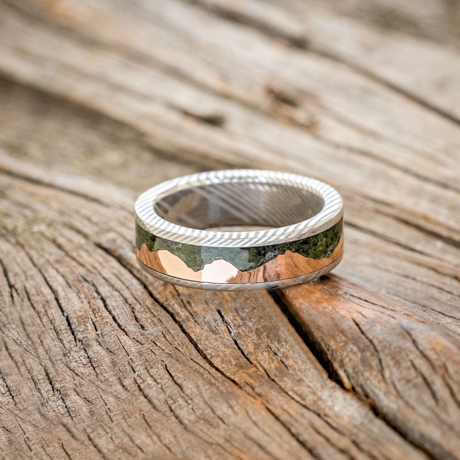 "HELIOS" - MOSS & 14K GOLD MOUNTAIN RANGE WEDDING BAND-9