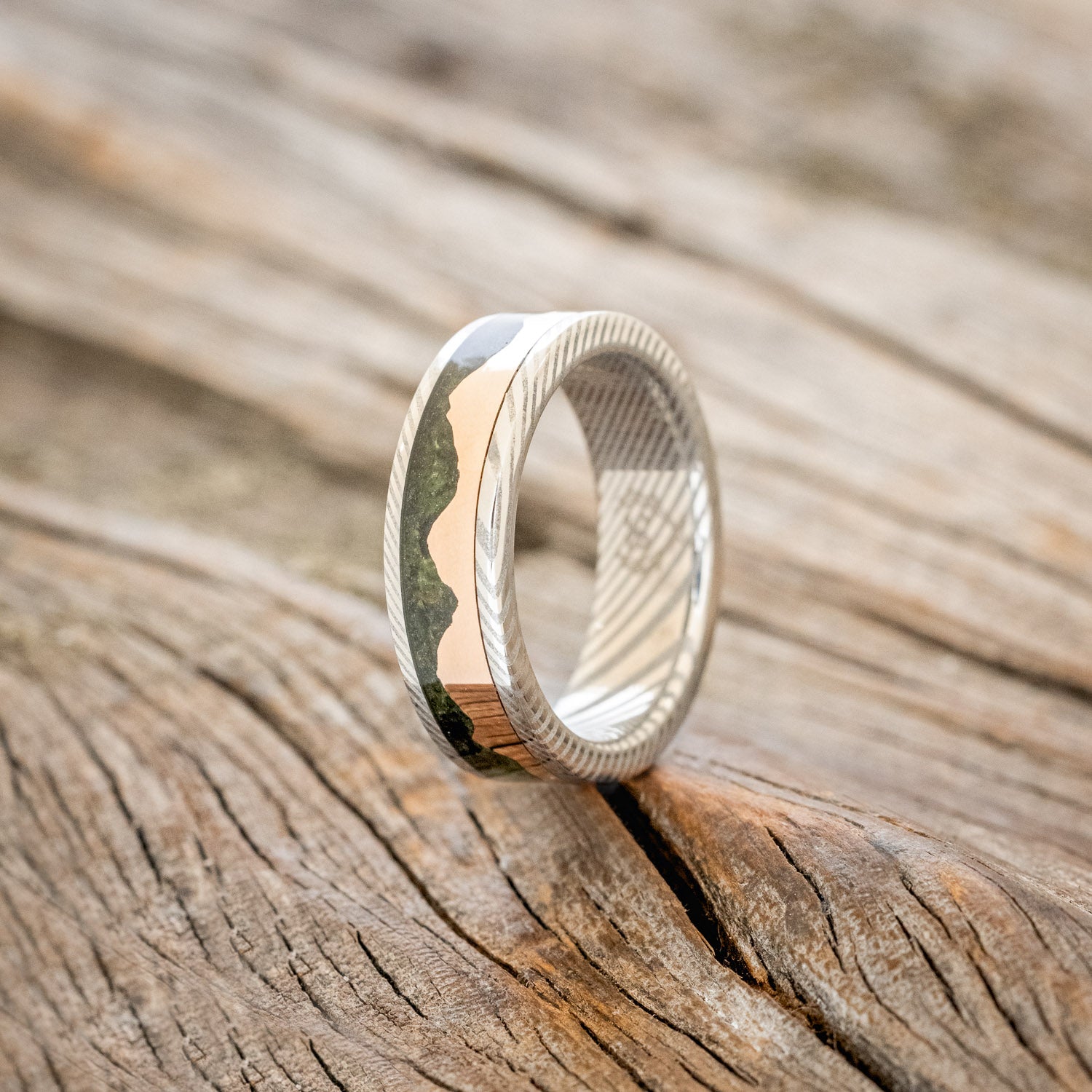 "HELIOS" - MOSS & 14K GOLD MOUNTAIN RANGE WEDDING BAND-7