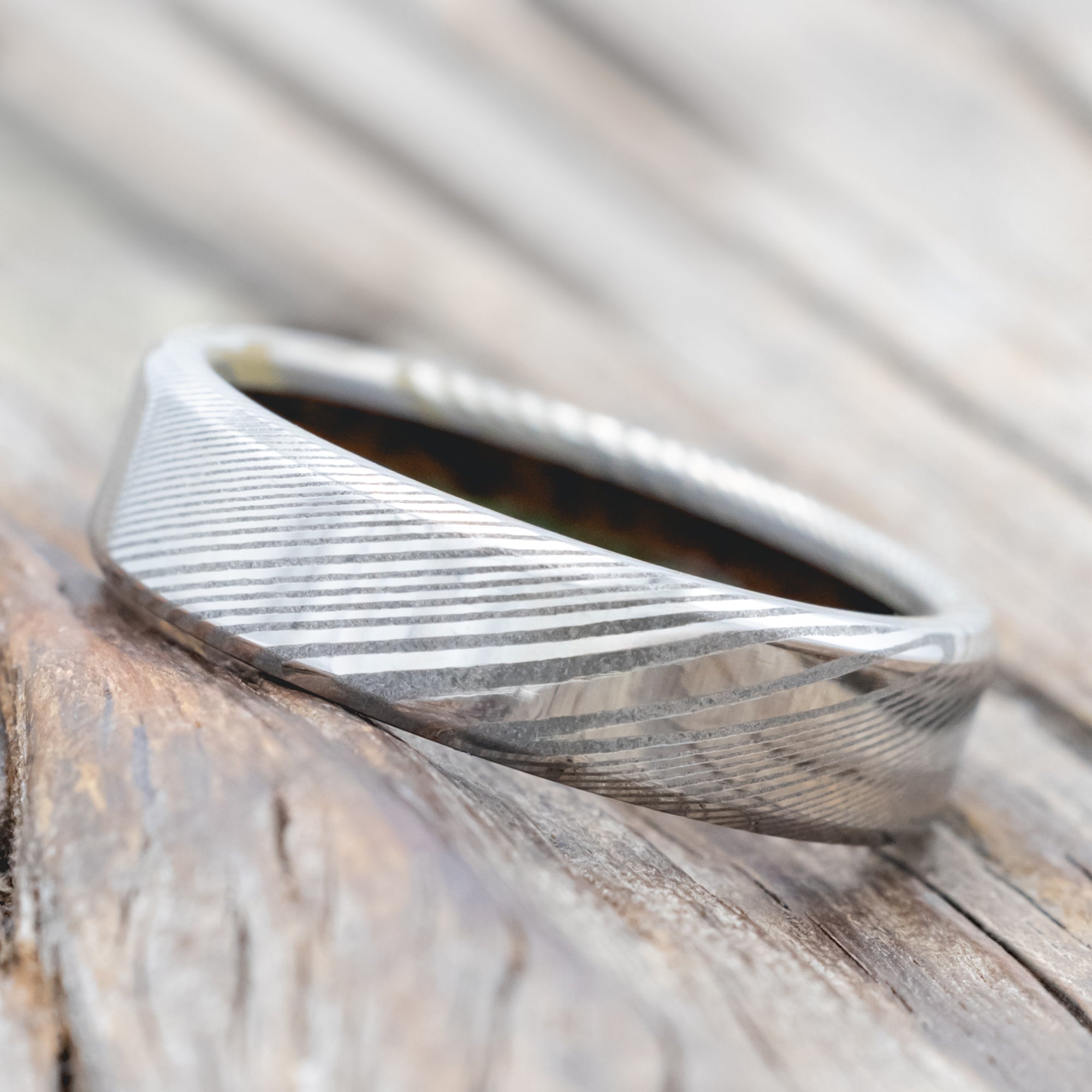 "ARGOS" - ANTLER, IRONWOOD & MOSS LINED WEDDING BAND-Staghead Designs