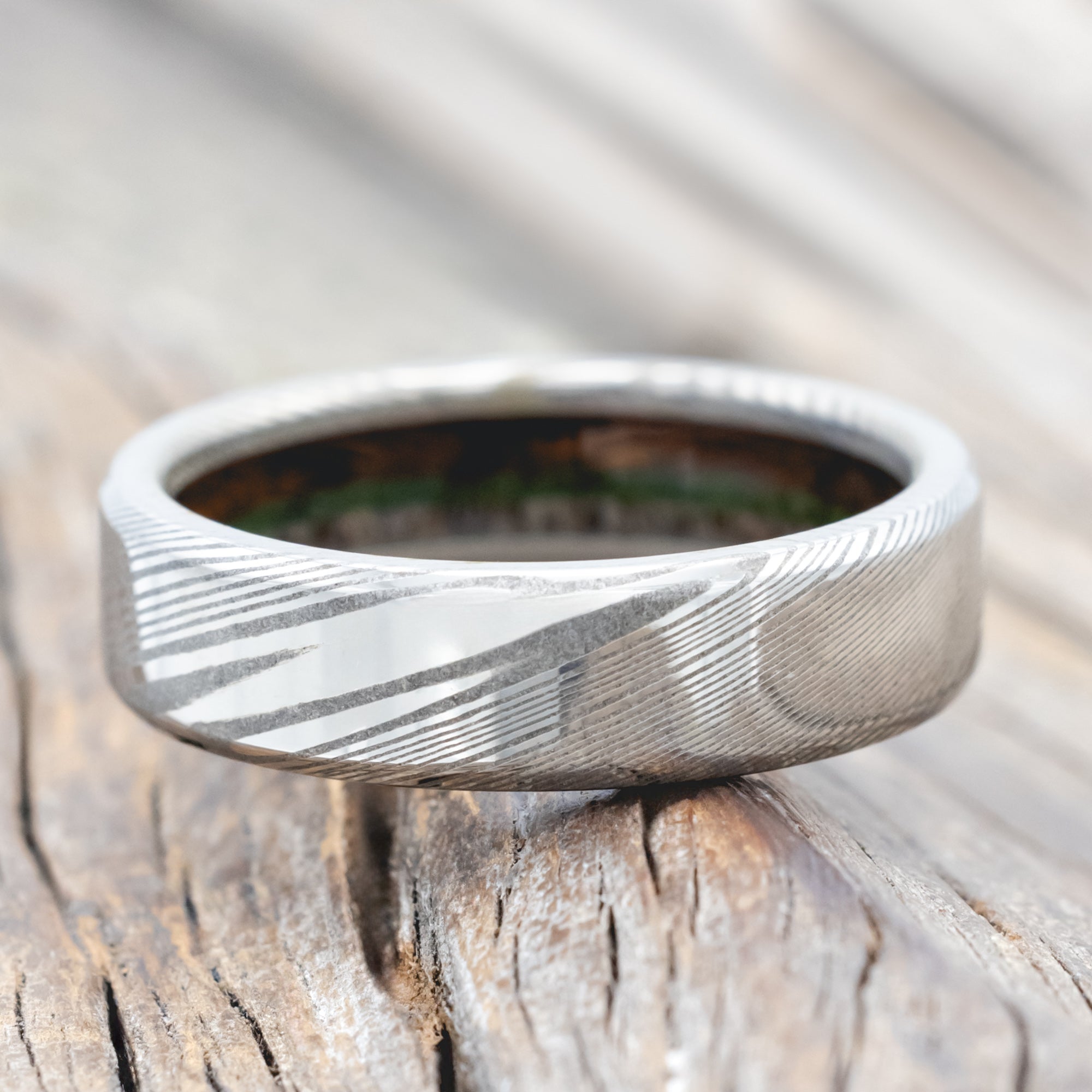 "ARGOS" - ANTLER, IRONWOOD & MOSS LINED WEDDING BAND-Staghead Designs