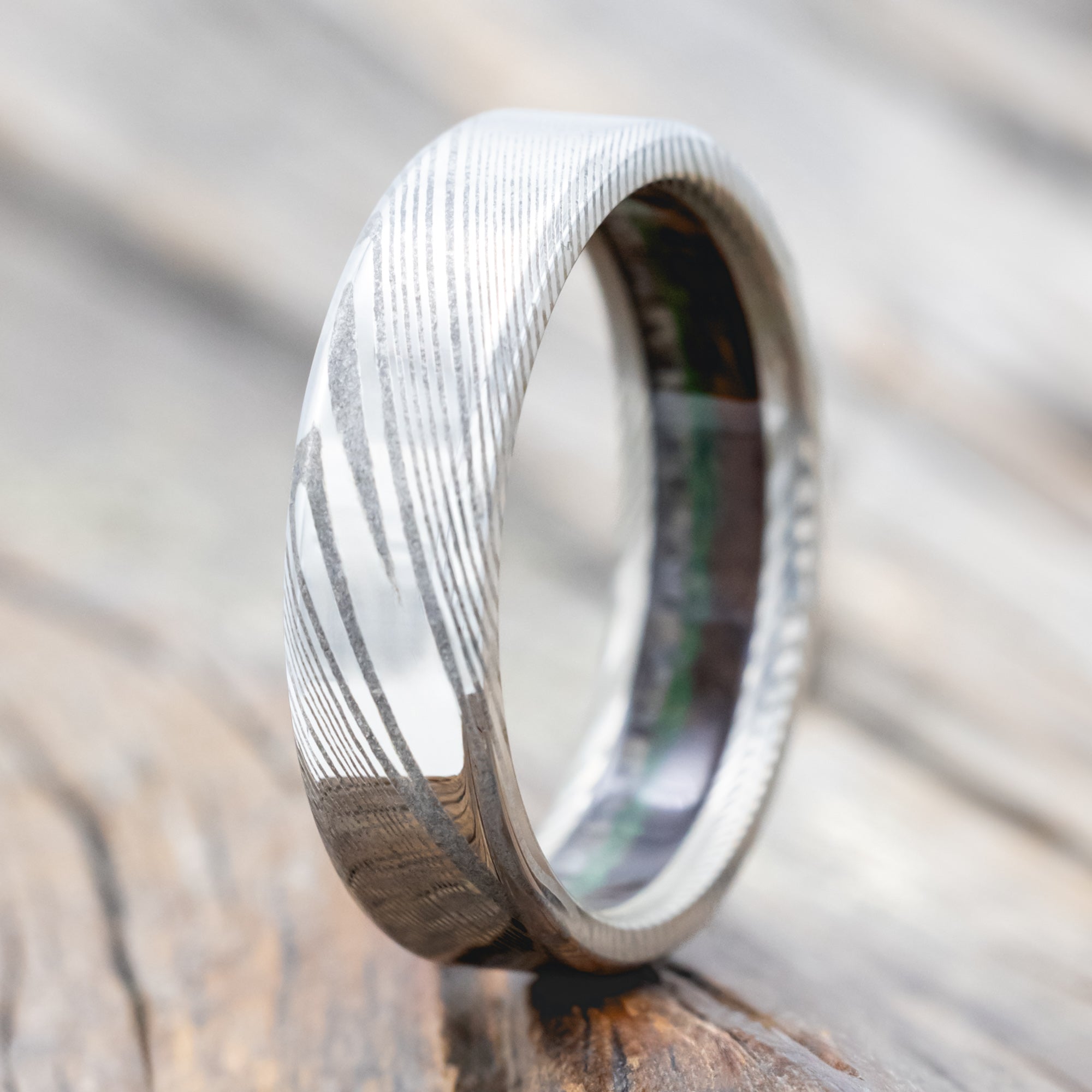 "ARGOS" - ANTLER, IRONWOOD & MOSS LINED WEDDING BAND-Staghead Designs