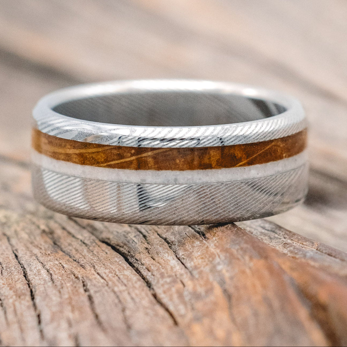 "CASTOR" - GRANITE & WHISKEY BARREL OAK WEDDING RING-Staghead Designs