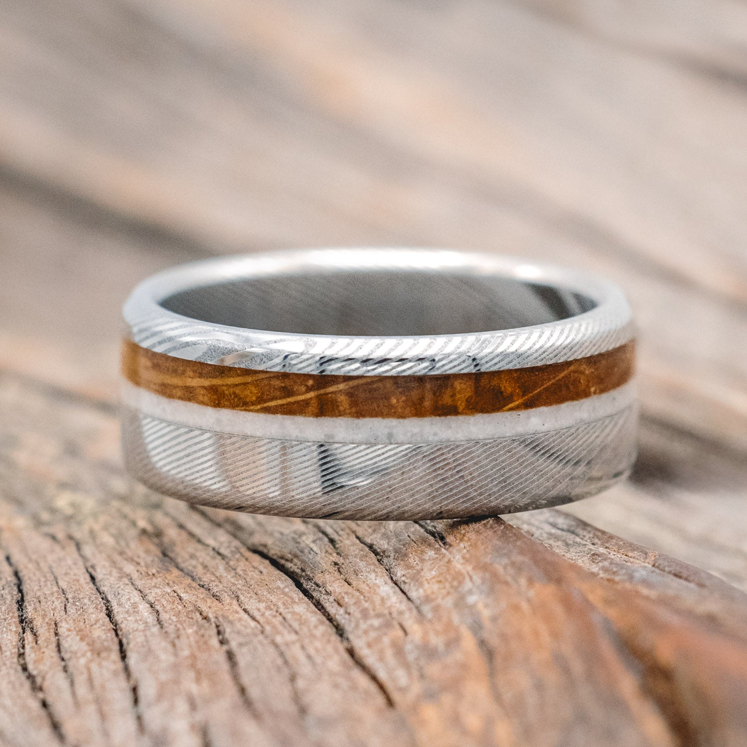 "CASTOR" - GRANITE & WHISKEY BARREL OAK WEDDING RING-Staghead Designs