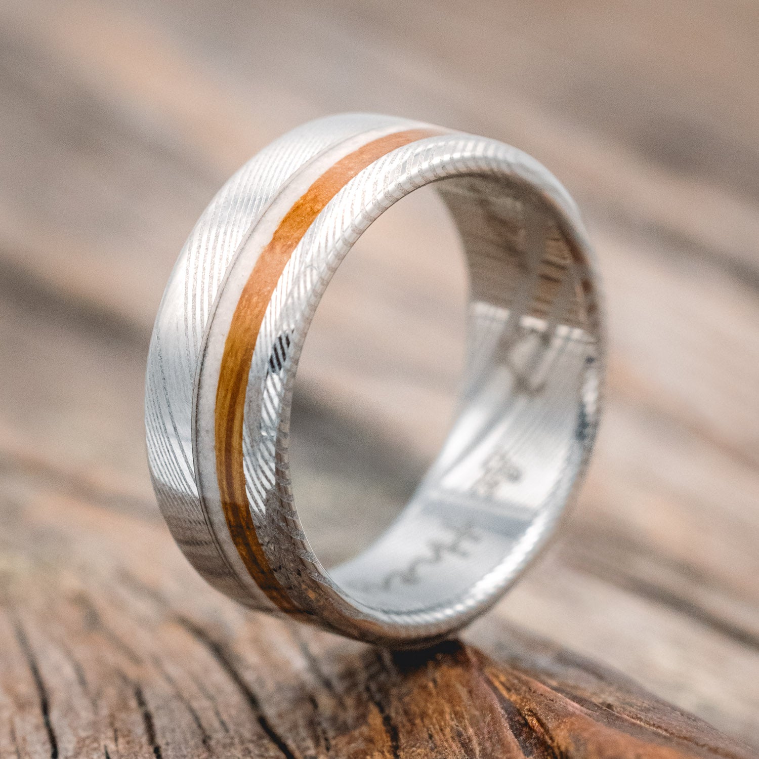 "CASTOR" - GRANITE & WHISKEY BARREL OAK WEDDING RING-Staghead Designs