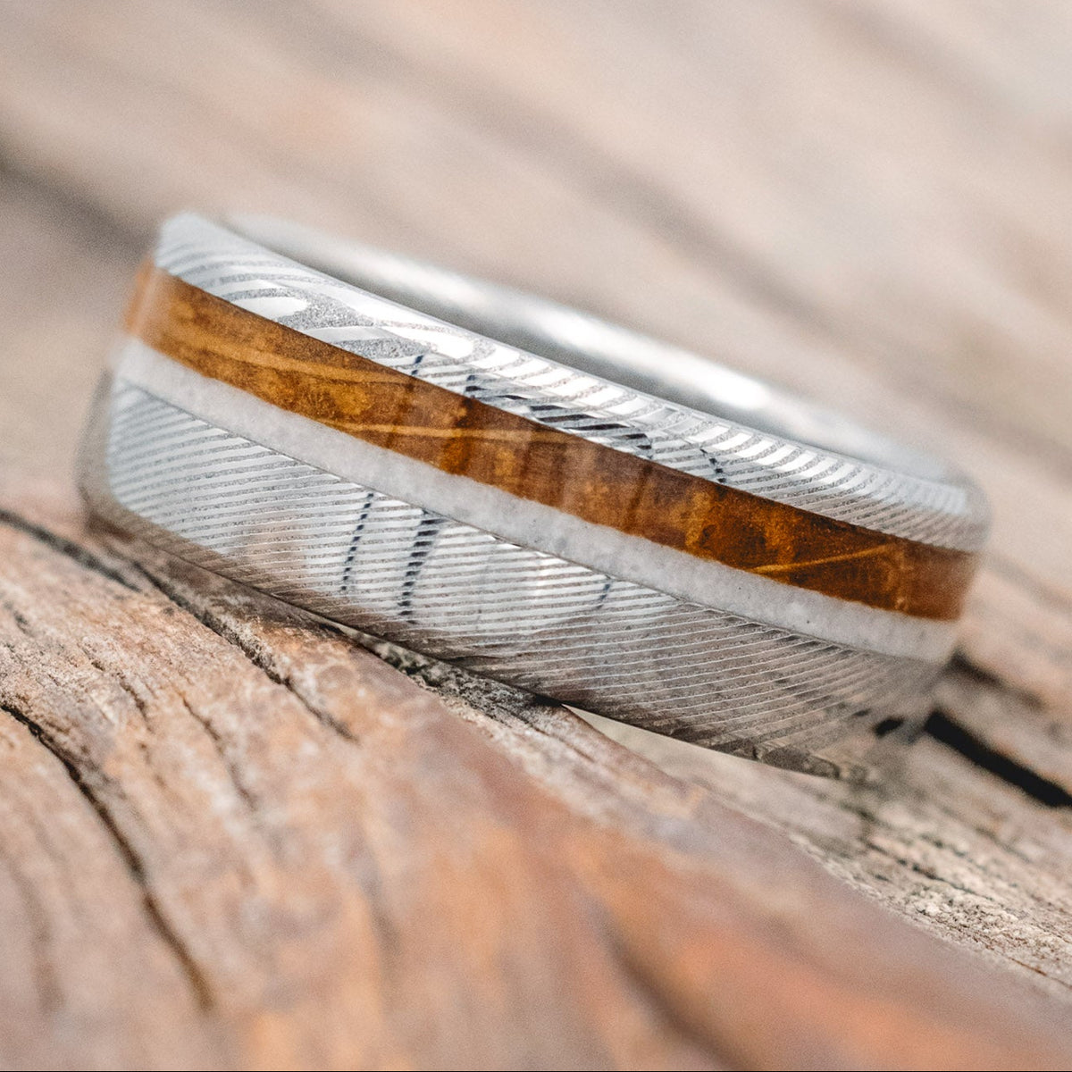 "CASTOR" - GRANITE & WHISKEY BARREL OAK WEDDING RING-Staghead Designs