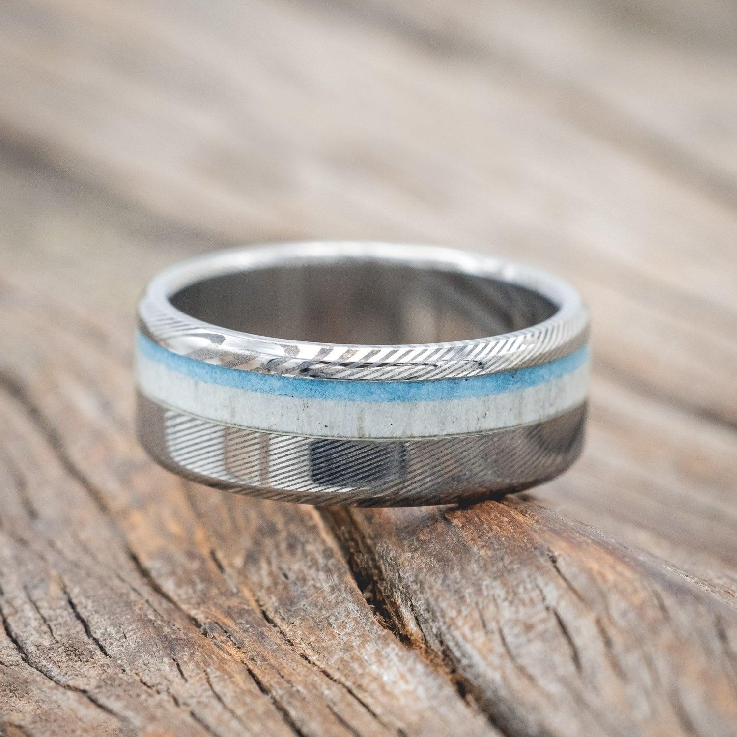 "CASTOR" - MATCHING SET OF ANTLER & TURQUOISE WEDDING BANDS-Staghead Designs