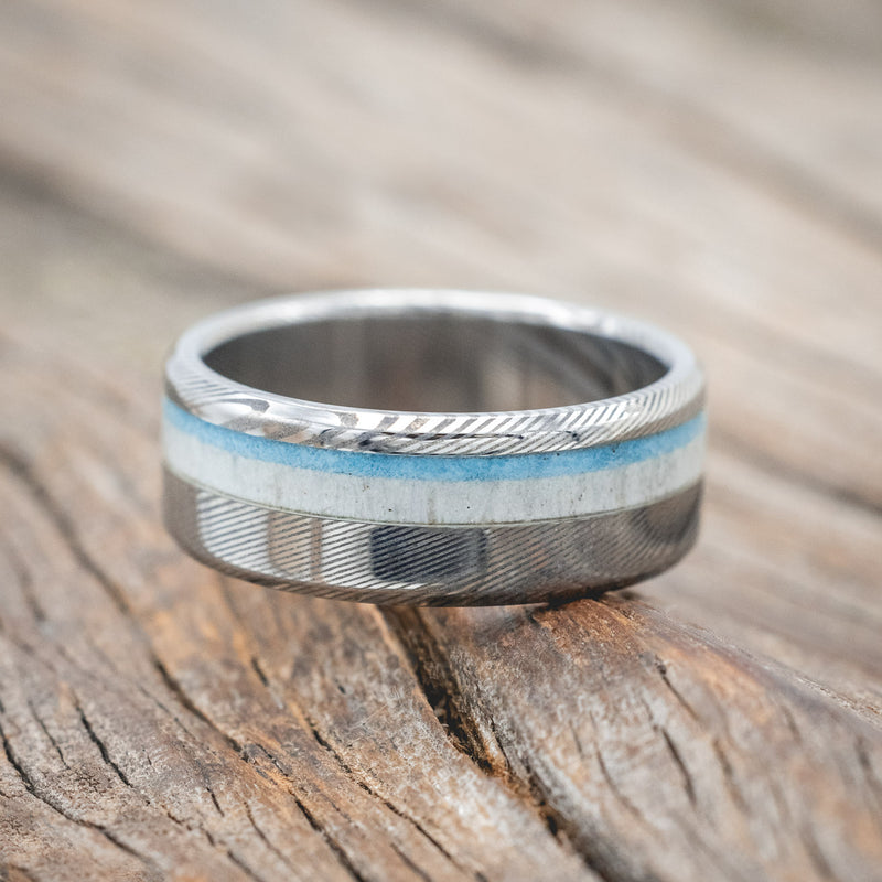 "CASTOR" - MATCHING SET OF ANTLER & TURQUOISE WEDDING BANDS