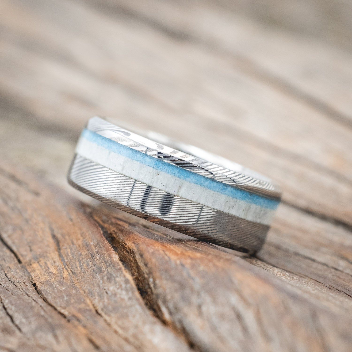 "CASTOR" - MATCHING SET OF ANTLER & TURQUOISE WEDDING BANDS-Staghead Designs