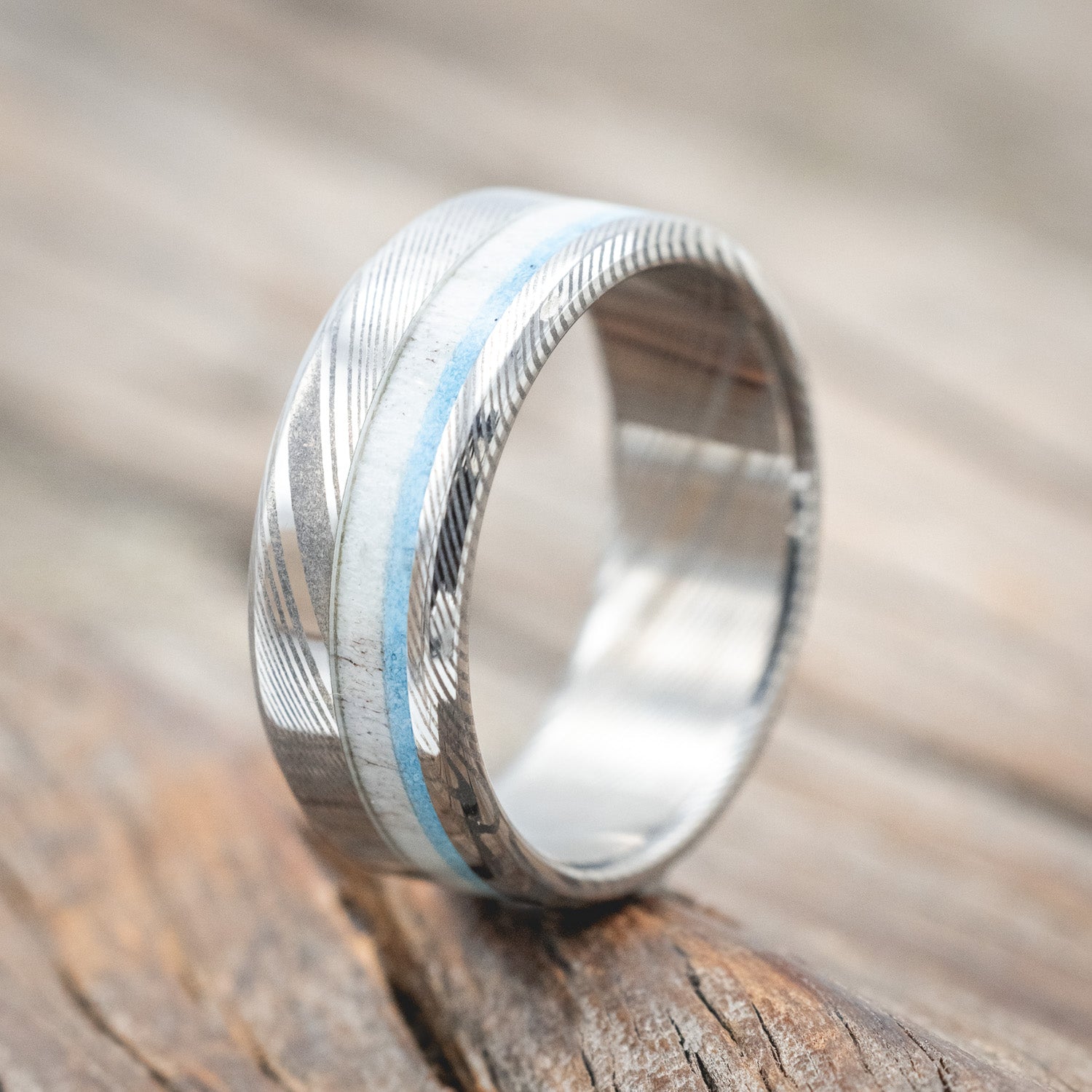 "CASTOR" - MATCHING SET OF ANTLER & TURQUOISE WEDDING BANDS-Staghead Designs