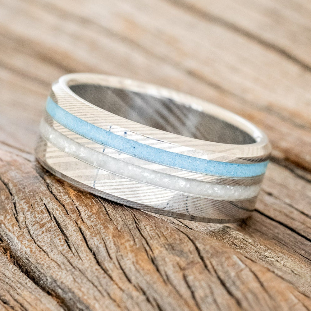 "COSMO" - DIAMOND DUST & TURQUOISE WEDDING BAND-5