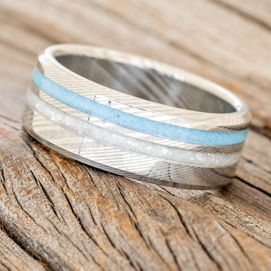 "COSMO" - DIAMOND DUST & TURQUOISE WEDDING BAND-5