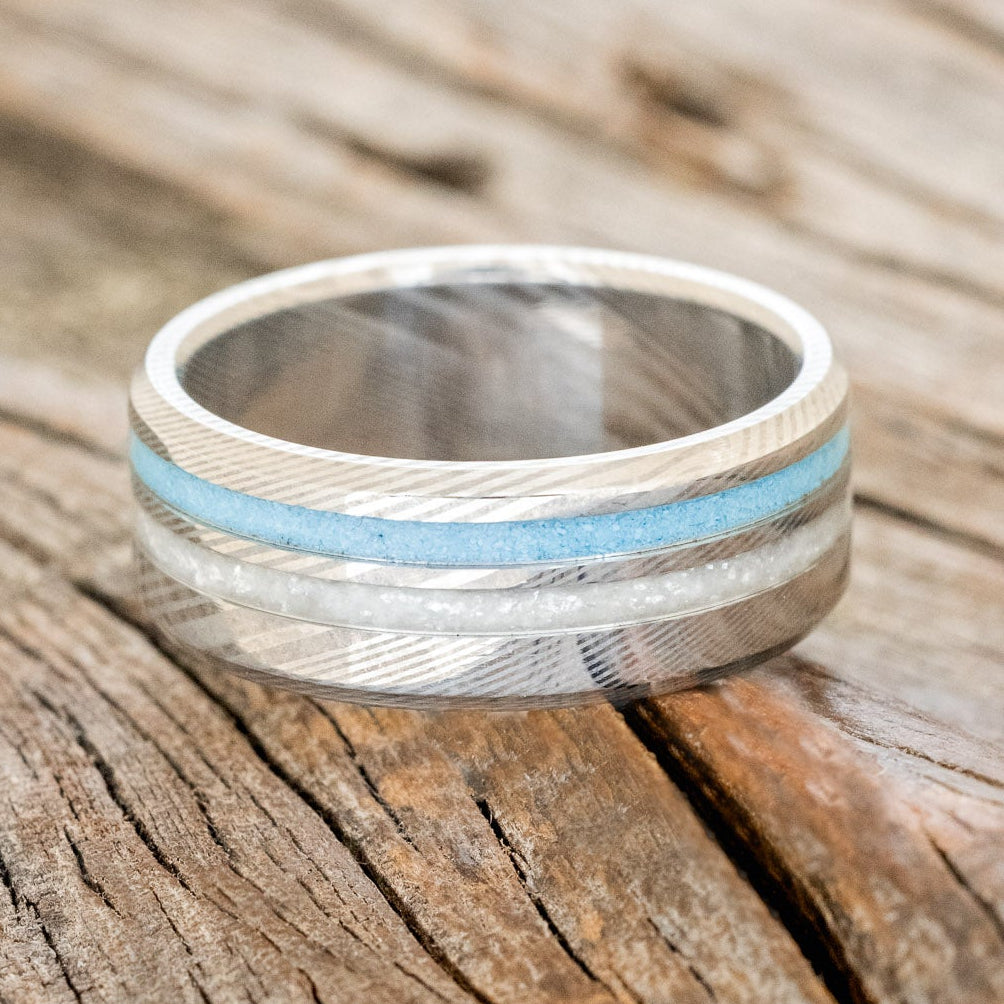 "COSMO" - DIAMOND DUST & TURQUOISE WEDDING BAND-6