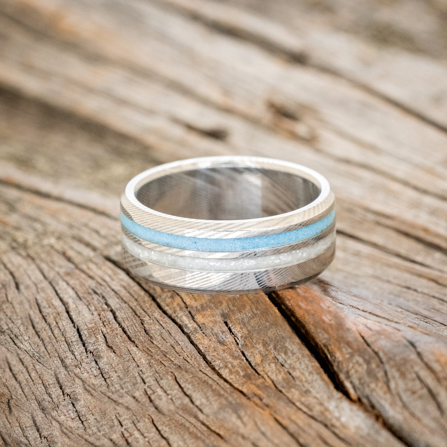 "COSMO" - DIAMOND DUST & TURQUOISE WEDDING BAND-6